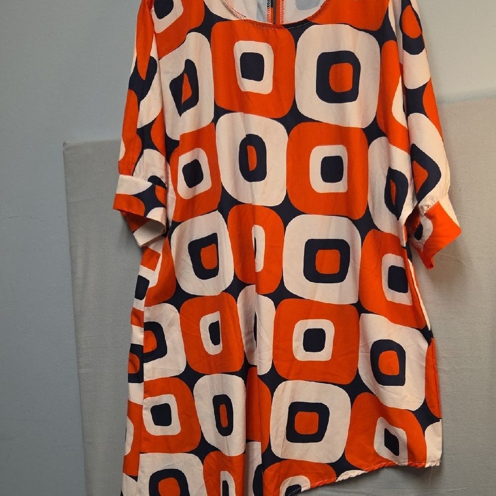 Geometric Orange and Blue Women's Top